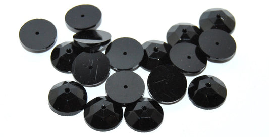 Cabochons Round Faceted Flat Back Sew-On With Hole, (Jet), Glass, Czech Republic