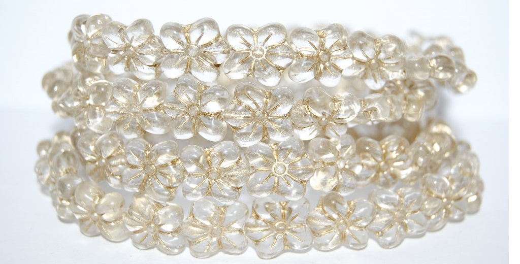 Flower Pressed Glass Beads, Crystal 54202 (30 54202), Glass, Czech Republic