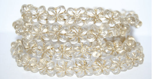 Flower Pressed Glass Beads, Crystal 54202 (30 54202), Glass, Czech Republic