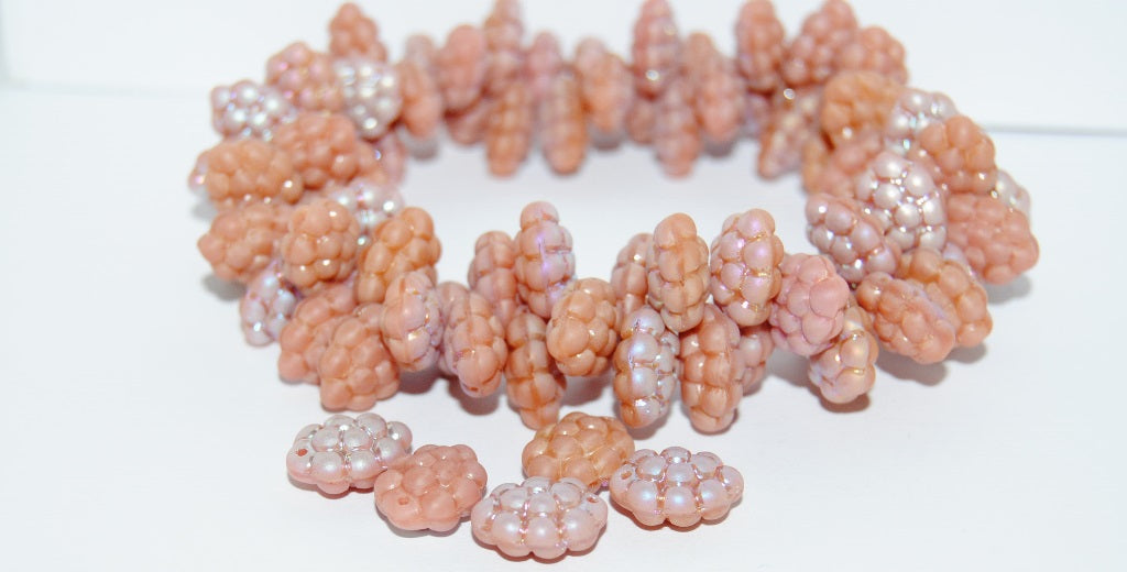 Grape Fruit Pressed Glass Beads, Opaque Pink Abm (74020 Abm), Glass, Czech Republic