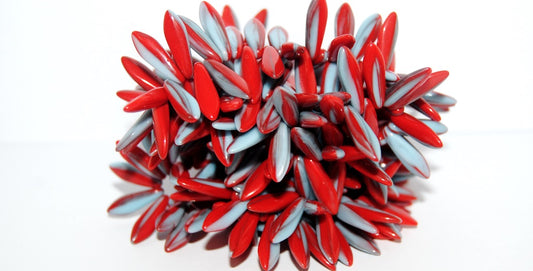 Dagger Pressed Glass Beads, (Red Gray Opq), Glass, Czech Republic