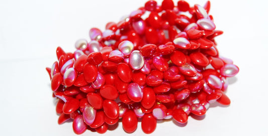 Leaf Tongue Pressed Glass Beads, Red Ab (93190 Ab), Glass, Czech Republic