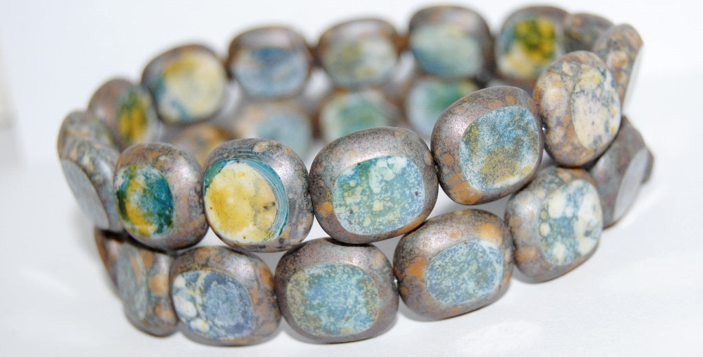 Table Cut Round Candy Beads, White Senegal Blue (2010 15664), Glass, Czech Republic