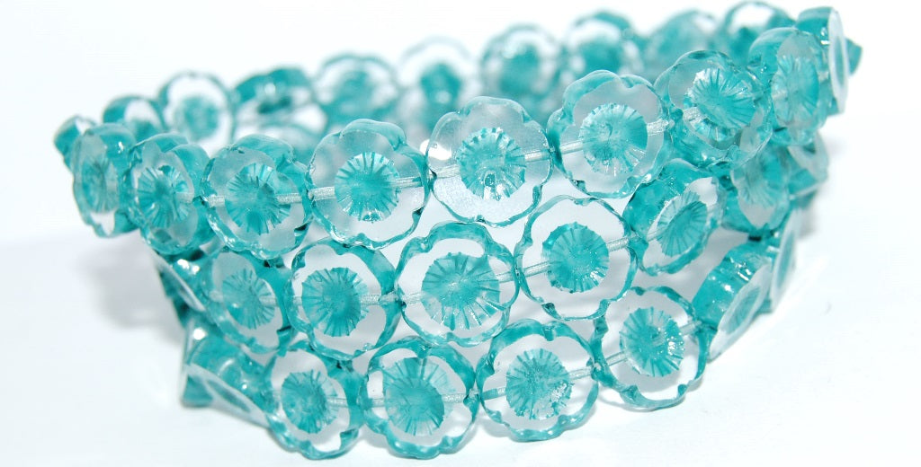 Table Cut Round Beads Hawaii Flowers, (Lava Glass 43613), Glass, Czech Republic