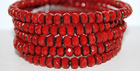 Faceted Special Cut Rondelle Fire Polished Beads, Red Travertin (93190 86800), Glass, Czech Republic