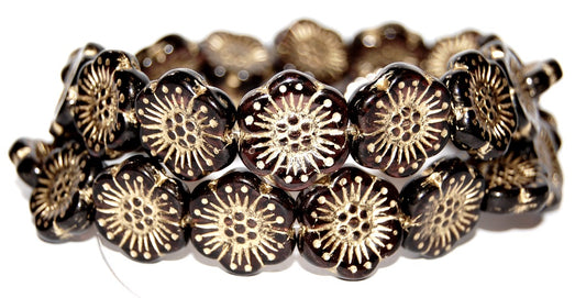 Flower Pressed Glass Beads, Transparent Amethyst 54202 (20080 54202), Glass, Czech Republic