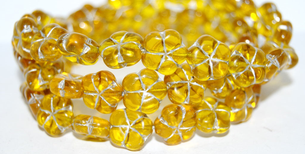 5-Petal Flower Pressed Glass Beads, Transparent Yellow 54201 (80020 54201), Glass, Czech Republic