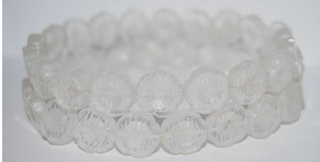 Table Cut Round Beads Hawaii Flowers, 8101 Luster Cream (8101 14401), Glass, Czech Republic