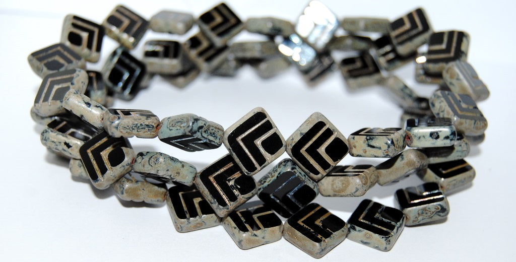 Table Cut Rhomb Beads With Lines, Black 43401 (23980 43401), Glass, Czech Republic