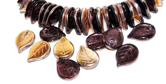 Leaf Pressed Glass Beads, Transparent Amethyst 27101 (20060 27101), Glass, Czech Republic