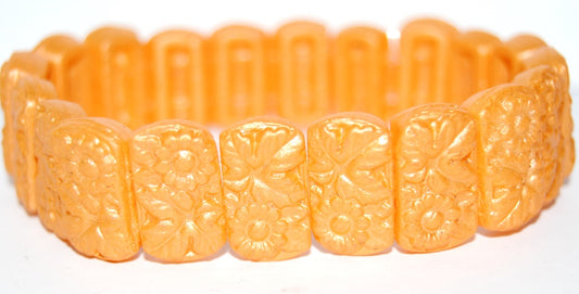 Flat Rectangle 2-Hole Pressed Glass Beads With Flower, 94208 (94208), Glass, Czech Republic