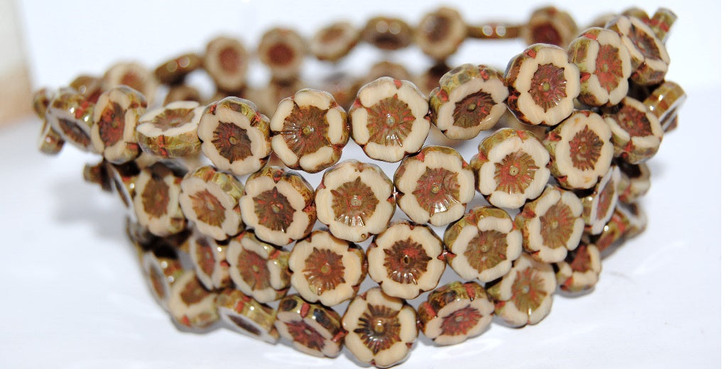 Table Cut Round Beads Hawaii Flowers, (13020B 66800), Glass, Czech Republic