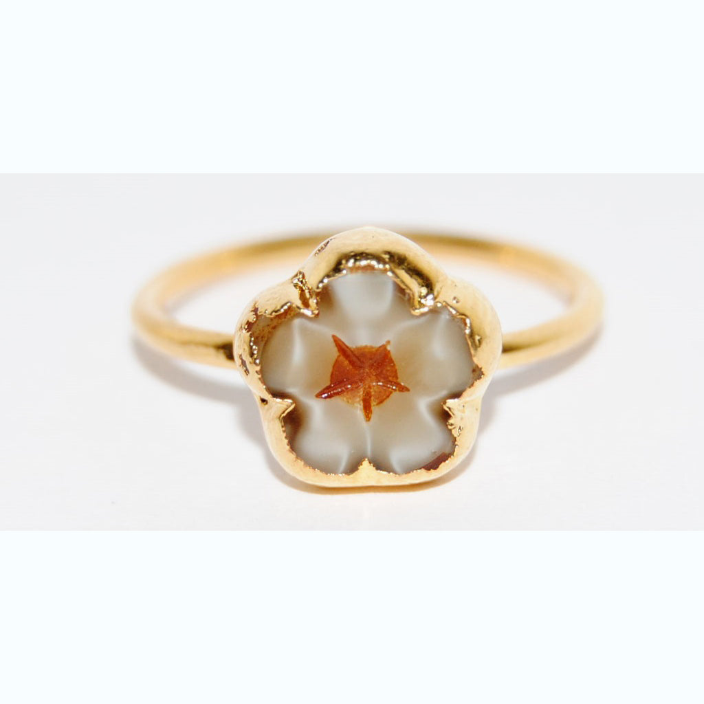 Adjustable Ring with Polished Czech Glass Bead, Flower 10 mm (G-11-A)