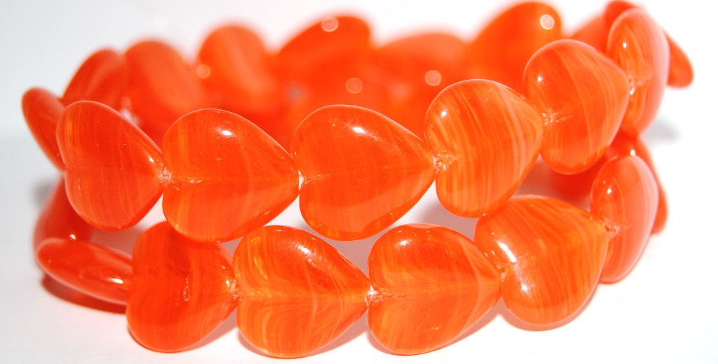 Heart Pressed Glass Beads, Mixed Colors Orange Opal (Mix Orange Opal), Glass, Czech Republic