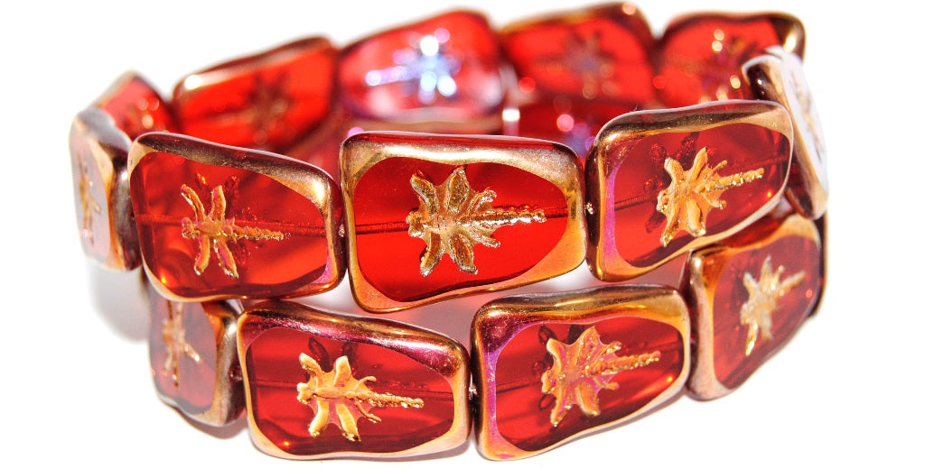 Table Cut Rectangle Beads With Dragonfly, Transparent Red 30810 (90060 30810), Glass, Czech Republic
