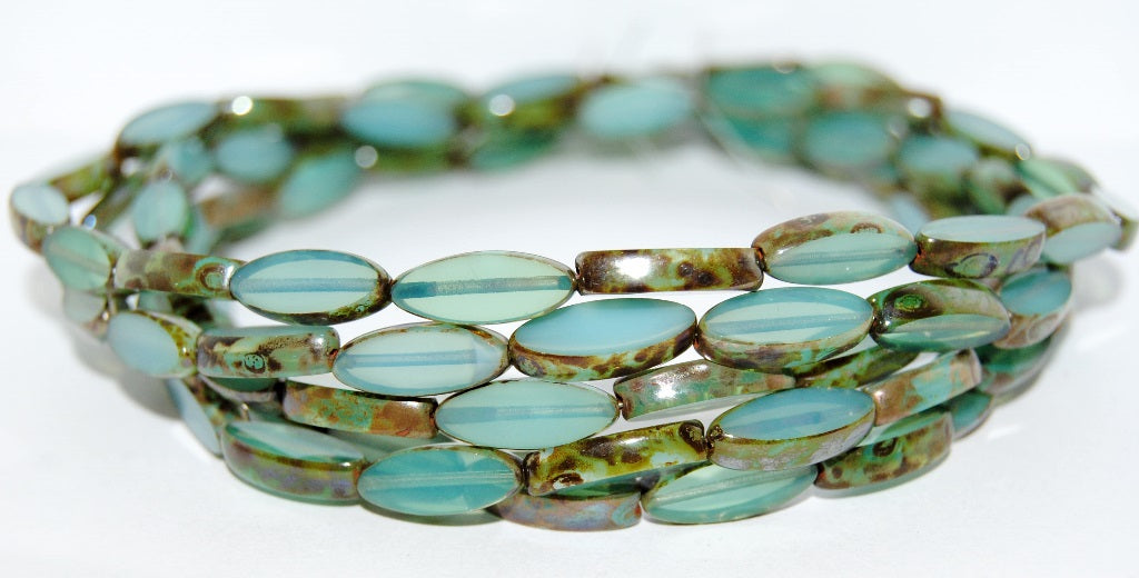 Table Cut Oval Boat Beads, Opal Aqua 43400 (61100 43400), Glass, Czech Republic