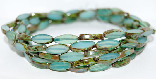 Table Cut Oval Boat Beads, Opal Aqua 43400 (61100 43400), Glass, Czech Republic
