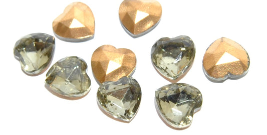 Cabochons Heart Faceted Flat Back, (Black Diamond Similization), Glass, Czech Republic