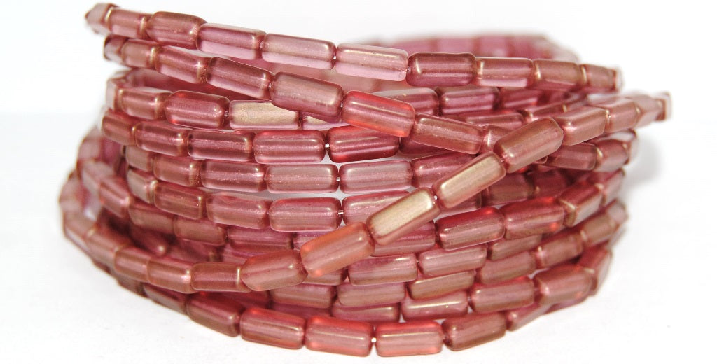 Rectangle Pressed Glass Beads, Crystal Luster Red Full Coated Matte (30 14495 M), Glass, Czech Republic