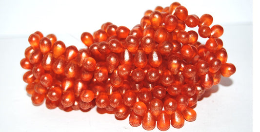 Pear Drop Pressed Glass Beads, Transparent Orange 54200 (90020 54200), Glass, Czech Republic