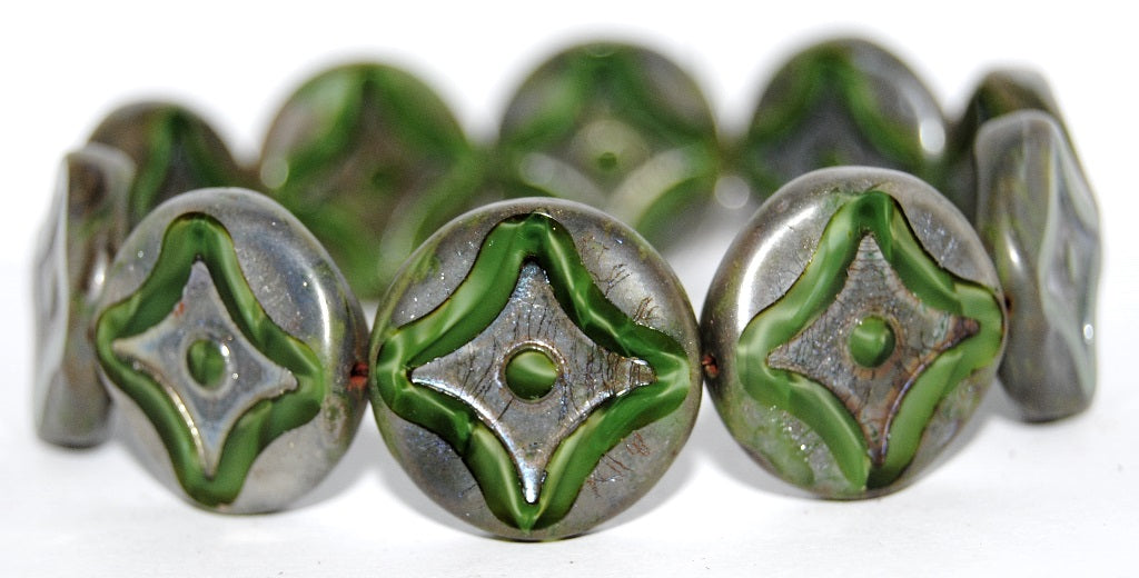 Table Cut Round Beads With Star, (56027 43400), Glass, Czech Republic