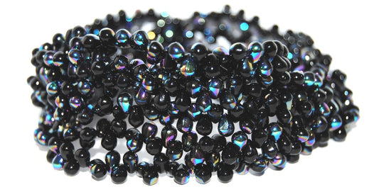 Pear Drop Pressed Glass Beads, Black Ab (23980 Ab), Glass, Czech Republic