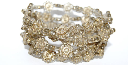 Flower Pressed Glass Beads, Gray 54202 (40010 54202), Glass, Czech Republic