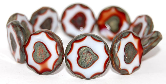 Table Cut Round Beads With Heart, Coral Travertin (7913 86800), Glass, Czech Republic