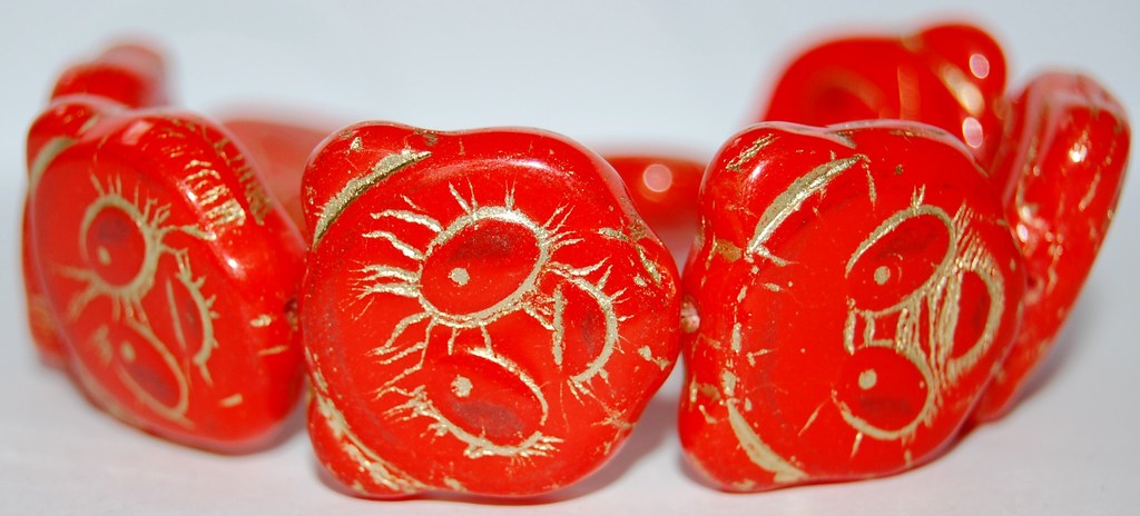 Big Bear Muzzle Czech Glass Beads, Deep Orange  54202 (93140 54202), Glass, Czech Republic