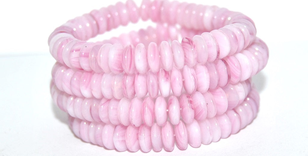 Flat Round Wheel Pressed Glass Beads, Opaque Pink (75010), Glass, Czech Republic