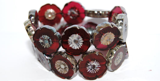 Table Cut Round Beads Hawaii Flowers, Transparent Pink 43400 (70010 43400), Glass, Czech Republic