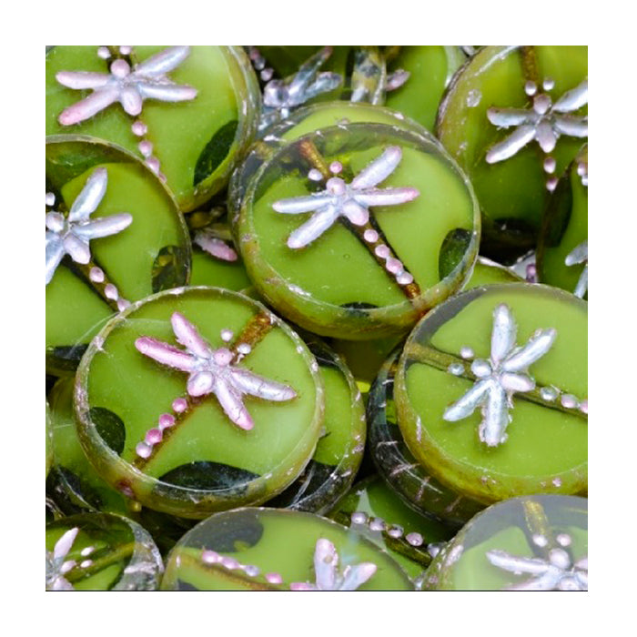 Table cut Czech glass beads dragonfly Opaque Green Glass Czech Republic