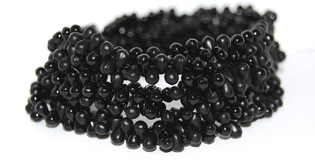 Pear Drop Pressed Glass Beads, Black Sm (23980 Sm), Glass, Czech Republic