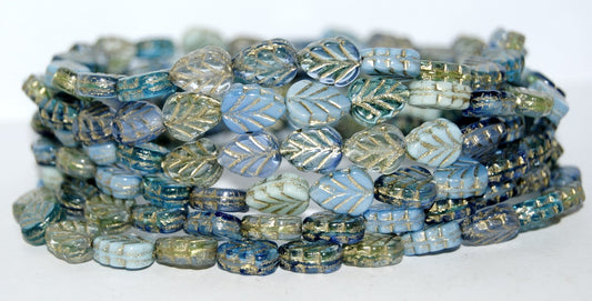 Lilac Leaf Pressed Glass Beads, Blue Mixed Colors Silver Lined Crystal 54202 (Blue Mix 1 54202), Glass, Czech Republic