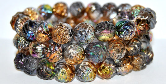 Round Rose Pressed Glass Beads, Crystal 95300 (30 95300), Glass, Czech Republic