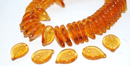 Leaf Pressed Glass Beads, 10020 (10020), Glass, Czech Republic