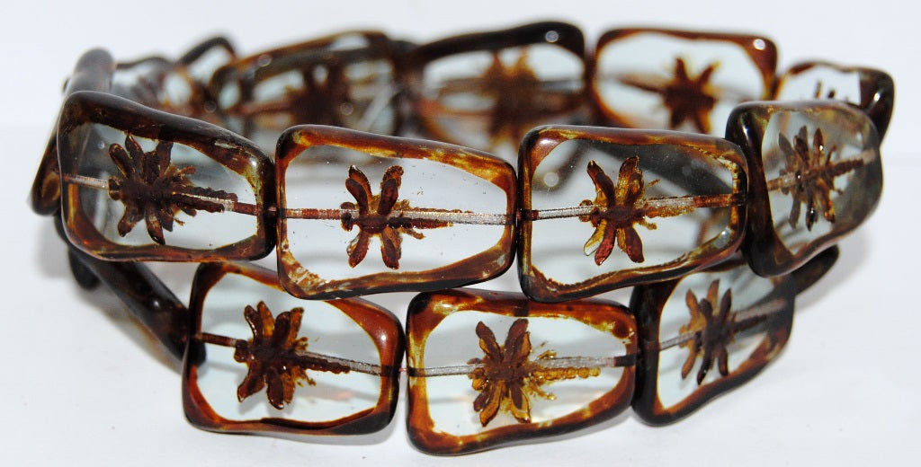 Table Cut Rectangle Beads With Dragonfly, Transparent Blue Travertin (30010 86800), Glass, Czech Republic