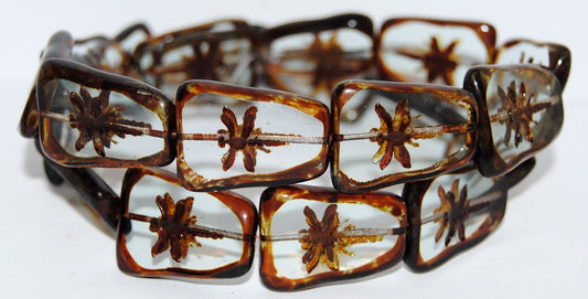 Table Cut Rectangle Beads With Dragonfly, Transparent Blue Travertin (30010 86800), Glass, Czech Republic