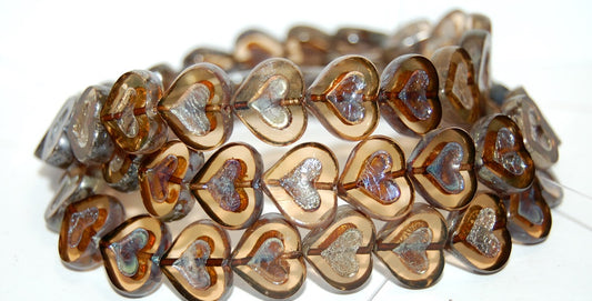 Table Cut Heart Beads With Heart, (70990 43400), Glass, Czech Republic