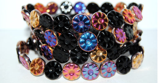 Flower Pressed Glass Beads, Black 29500 (23980 29500), Glass, Czech Republic