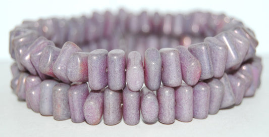 Shaped Stone Like Pressed Glass Beads, White Luster Lila (2010 14494), Glass, Czech Republic