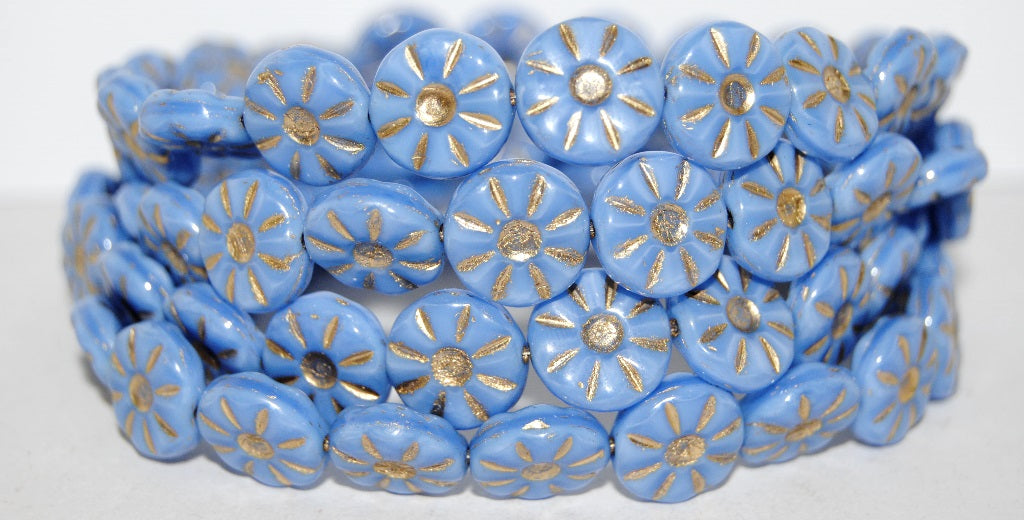 Flower Pressed Glass Beads, Opaque Blue 54202 (33030 54202), Glass, Czech Republic