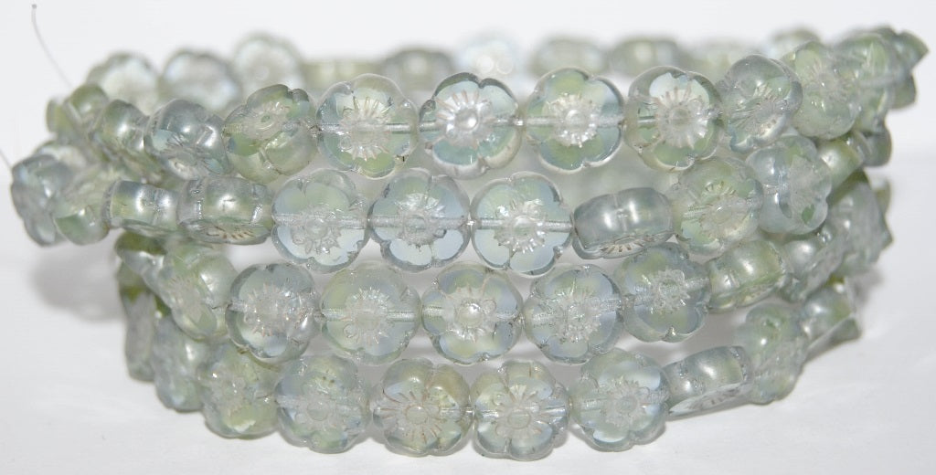 Table Cut Round Beads Hawaii Flowers, 87301 Hematite (87301 14400), Glass, Czech Republic