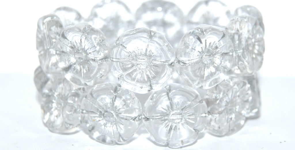 Hawaii Flower Pressed Glass Beads, Crystal 54201 (30 54201), Glass, Czech Republic