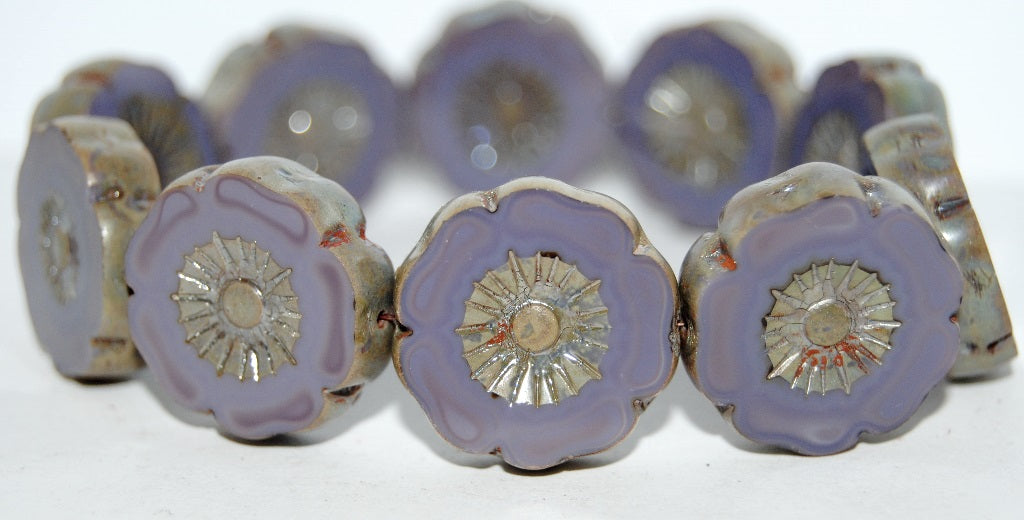 Table Cut Round Beads Hawaii Flowers, Opaque Amethyst 43400 (23030 43400), Glass, Czech Republic