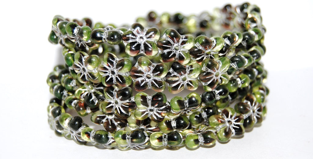Flower Pressed Glass Beads, (57801 54201), Glass, Czech Republic
