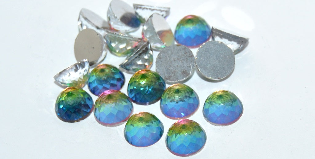 Cabochons Round Faceted Flat Back, (Vitrail Medium Similization), Glass, Czech Republic