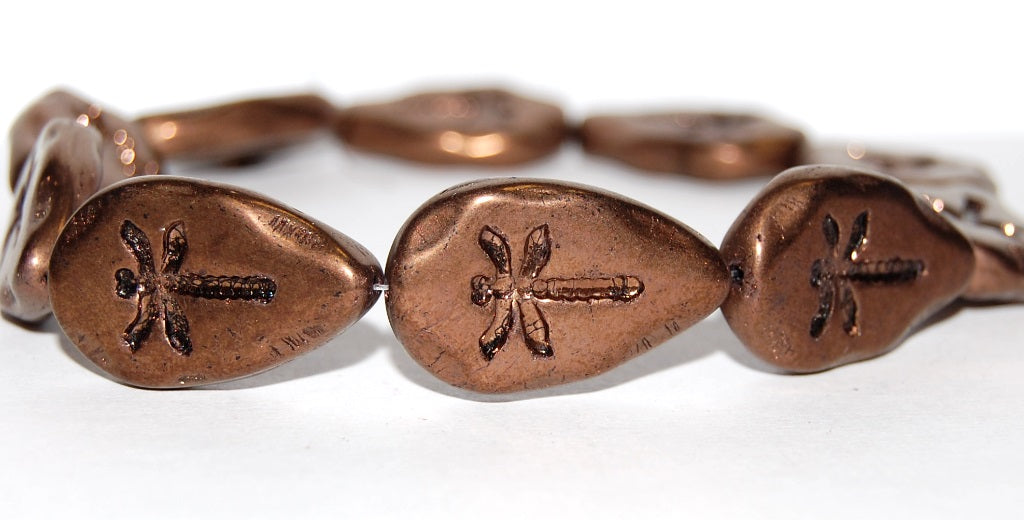 Leaf With Drahonfly Pressed Glass Beads, Black Bronze (23980 14415), Glass, Czech Republic