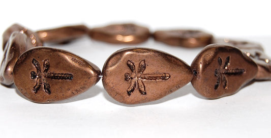 Leaf With Drahonfly Pressed Glass Beads, Black Bronze (23980 14415), Glass, Czech Republic