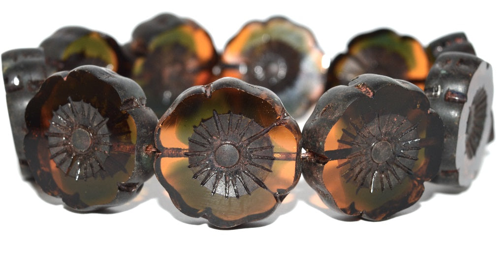 Table Cut Round Beads Hawaii Flowers, 37101 Travertin (37101 86800), Glass, Czech Republic